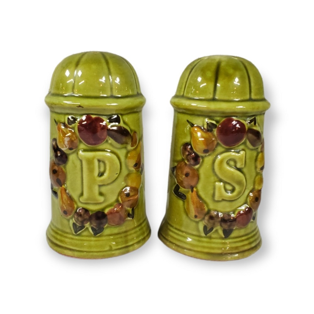 Vintage Los Angeles California Pottery Salt Pepper Shaker‎ Set Large Green KG
